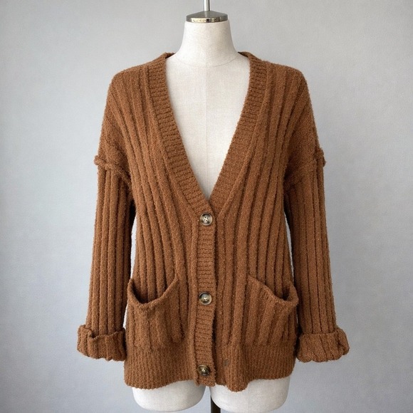 Easel Los Angeles Sweaters - Easel Ribbed Knit Cardigan Chunky Oversized Brown Women's Small NWT Boho